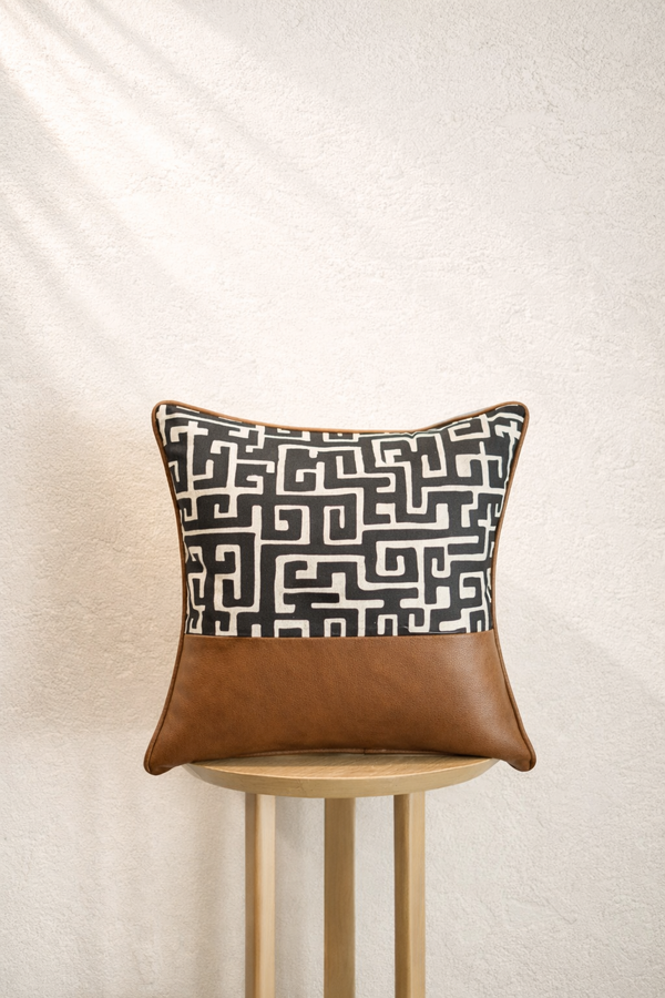 Maze Cushion Cover - Cognac Brown