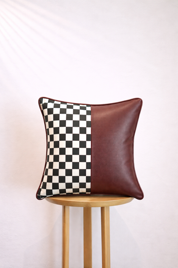 Mono Check Cushion Cover - Burgundy