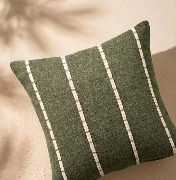 Moss Grey Stitch Cushion Cover Aaraamya