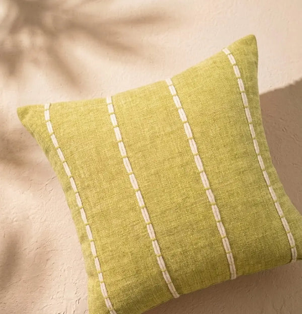 Golden Olive Stitch Cushion Cover Aaraamya