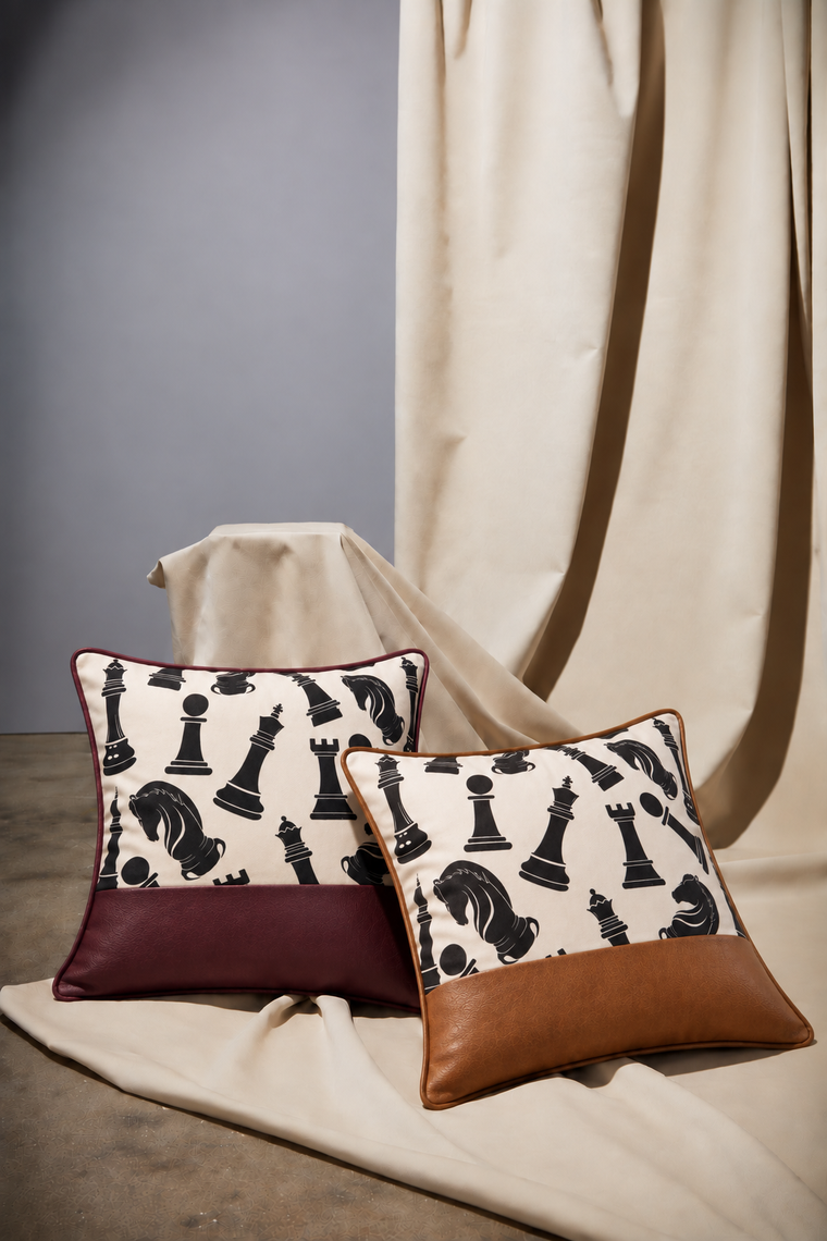 Checkmate Cushion Cover - Cognac Brown