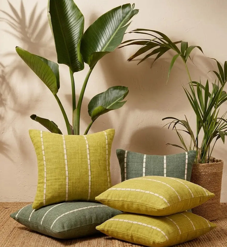 Golden Olive Stitch Cushion Cover