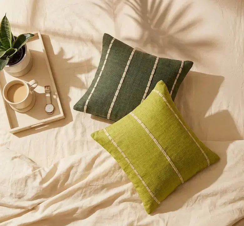 Moss Grey Stitch Cushion Cover Aaraamya