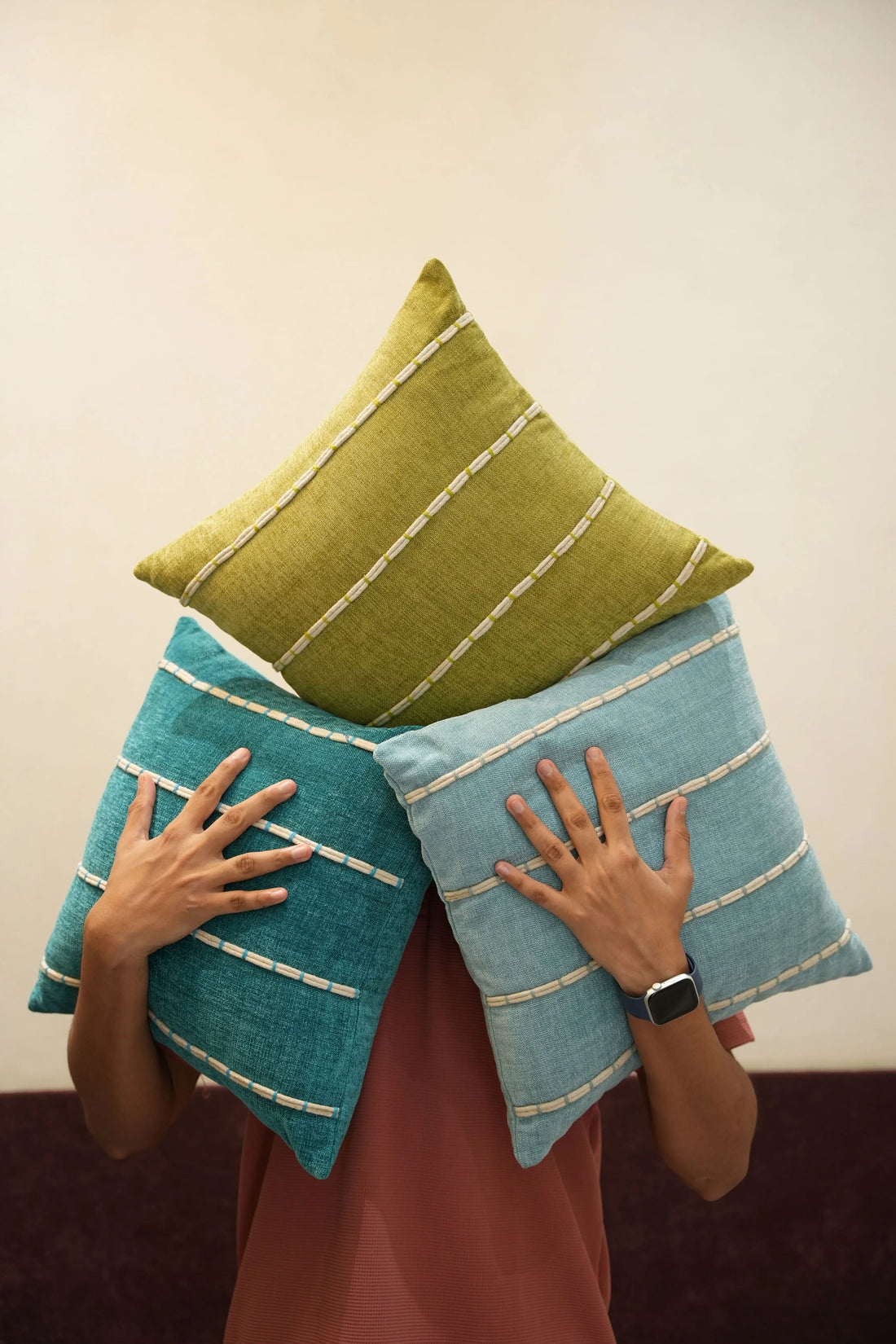 Air Blue Stitch Cushion Cover Aaraamya