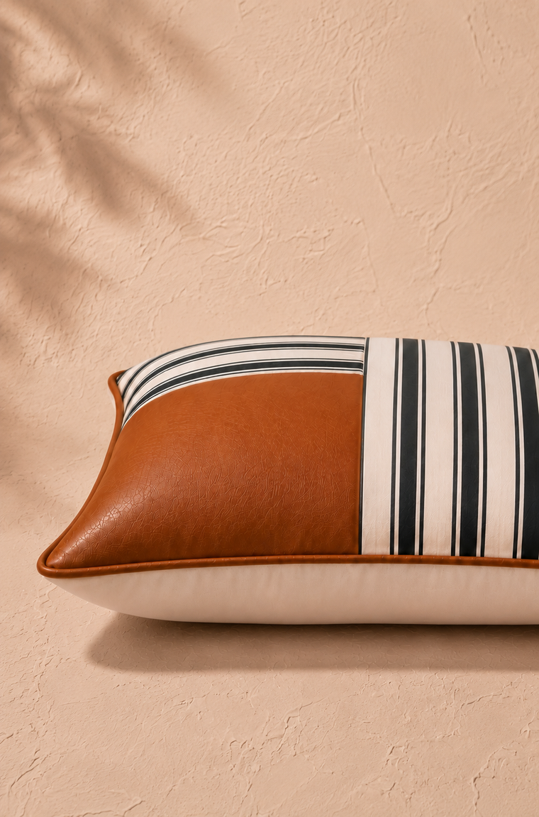 Linear Cushion Cover - Cognac Brown