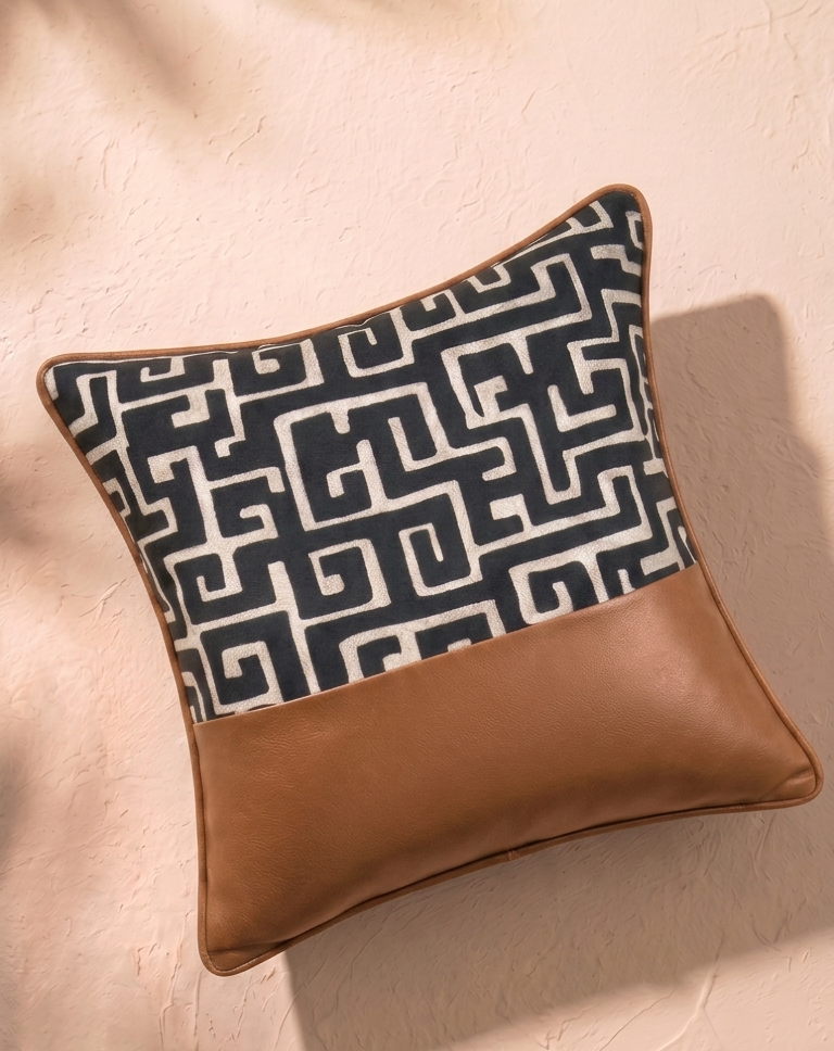 Maze Cushion Cover - Cognac Brown
