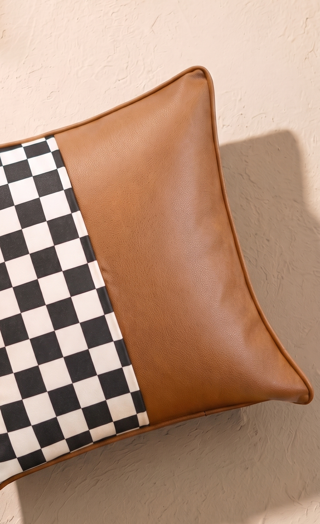 Mono Check Cushion Cover - Cognac Brown