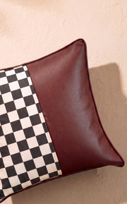Mono Check Cushion Cover - Burgundy
