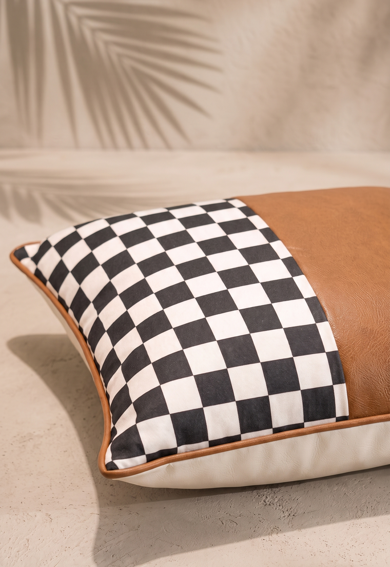 Mono Check Cushion Cover - Cognac Brown