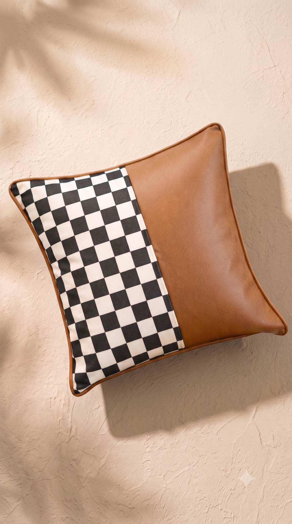 Mono Check Cushion Cover - Cognac Brown