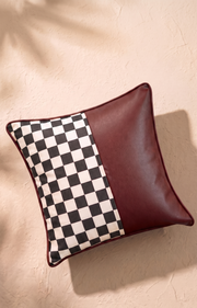 Mono Check Cushion Cover - Burgundy