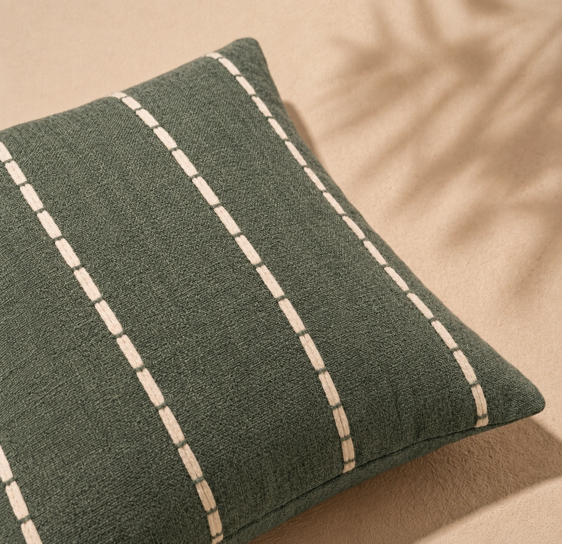 Moss Grey Stitch Cushion Cover