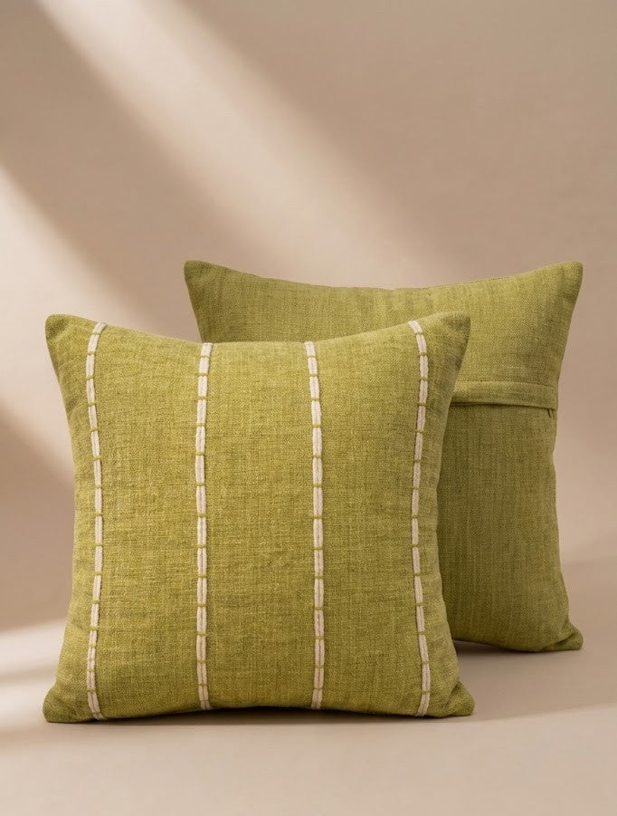 Golden Olive Stitch Cushion Cover