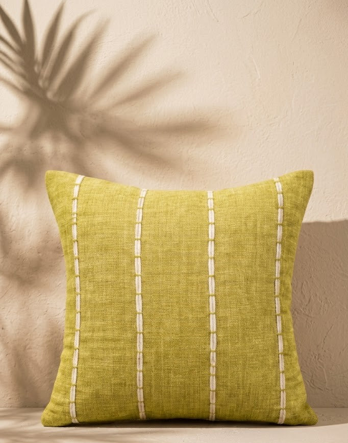 Golden Olive Stitch Cushion Cover