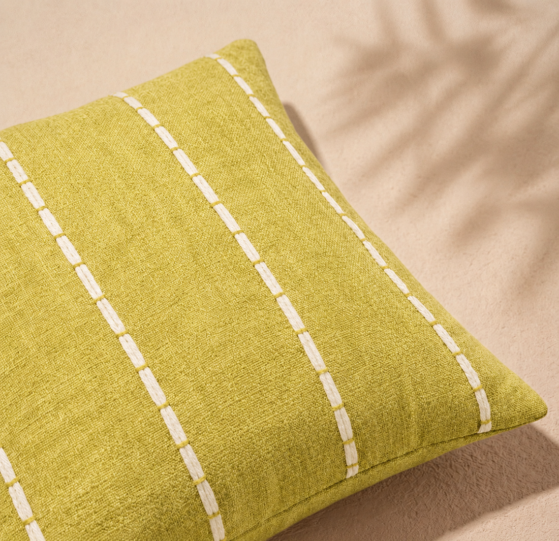 Golden Olive Stitch Cushion Cover