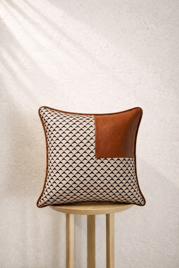 Trigrid Cushion Cover - Cognac Brown