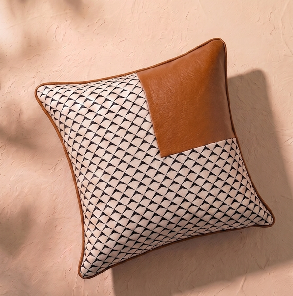 Trigrid Cushion Cover - Cognac Brown