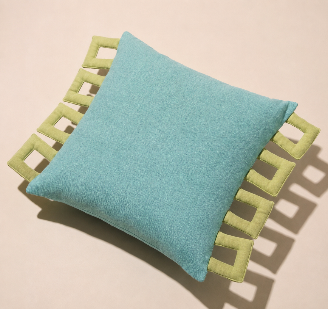 Turquoise Frame Cushion Cover Aaraamya