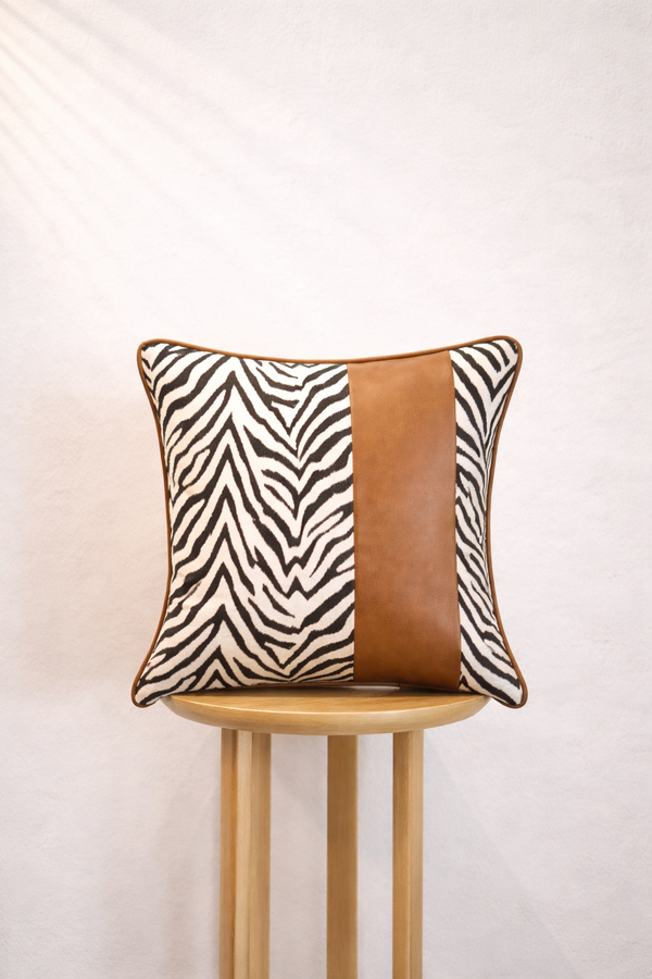 Wild Lines Cushion Cover - Cognac Brown