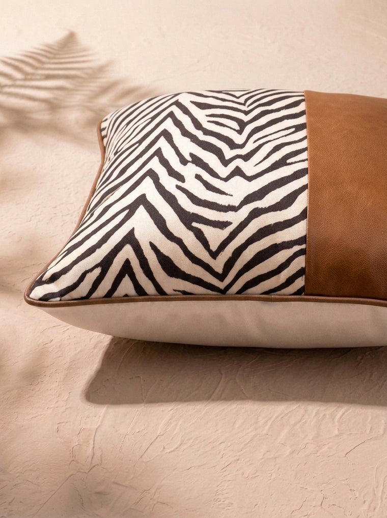 Wild Lines Cushion Cover - Cognac Brown