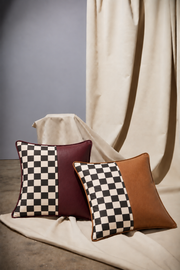 Mono Check Cushion Cover - Burgundy